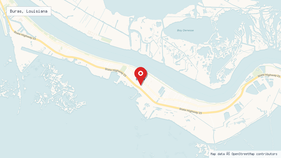 Street map of Buras, Louisiana with location pin