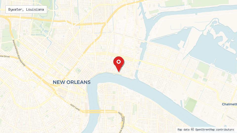 Street map of Bywater, Louisiana with location pin