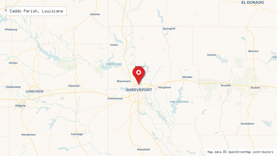 Street map of Caddo Parish, Louisiana with location pin