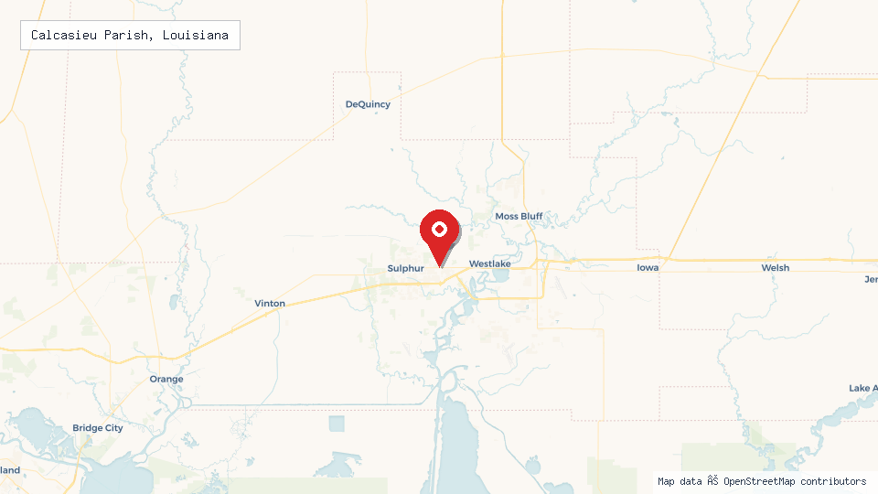 Street map of Calcasieu Parish, Louisiana with location pin