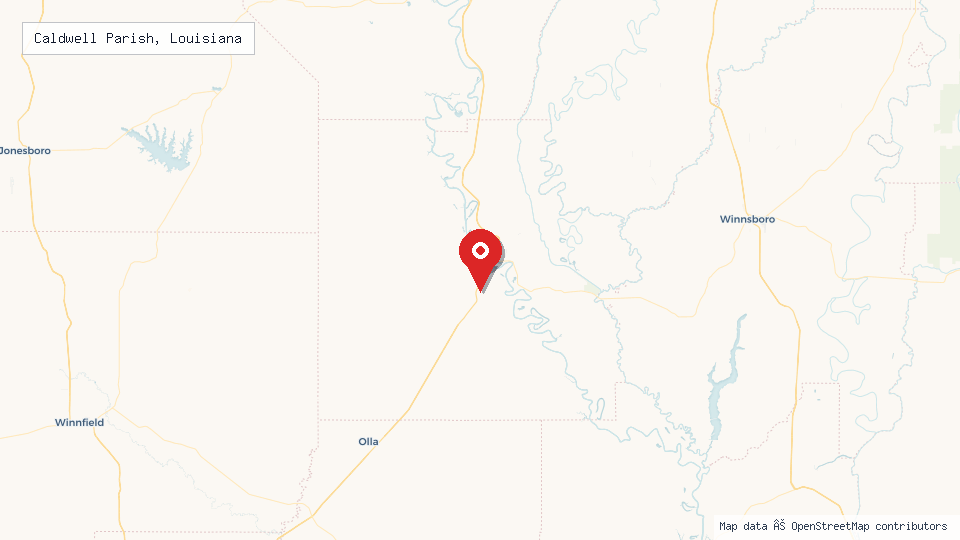 Street map of Caldwell Parish, Louisiana with location pin