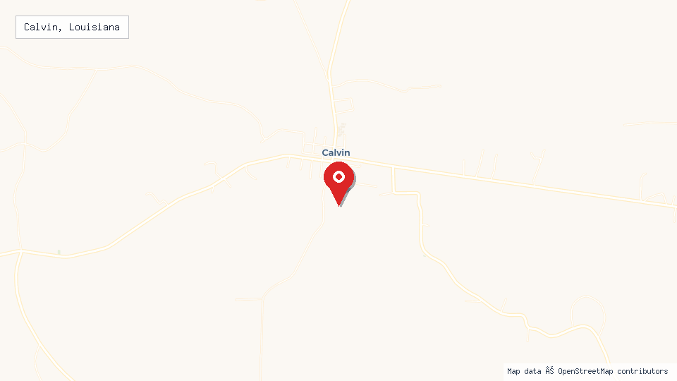 Street map of Calvin, Louisiana with location pin