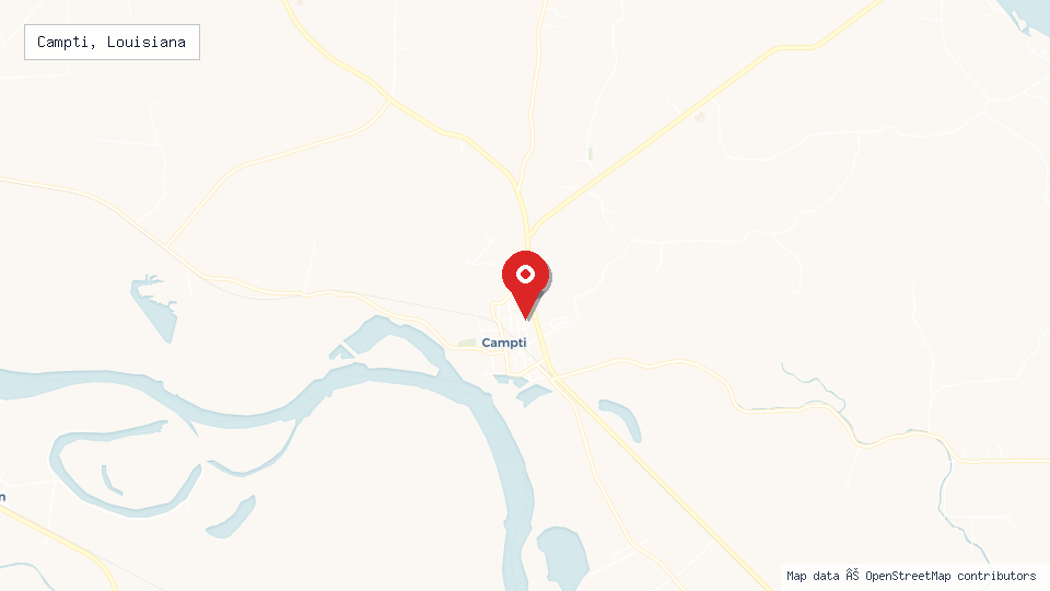 Street map of Campti, Louisiana with location pin
