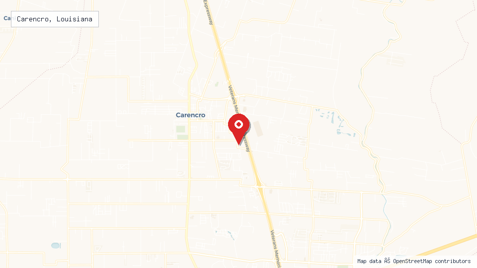 Street map of Carencro, Louisiana with location pin