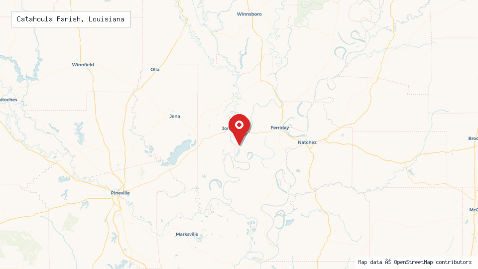Street map of Catahoula Parish, Louisiana with location pin