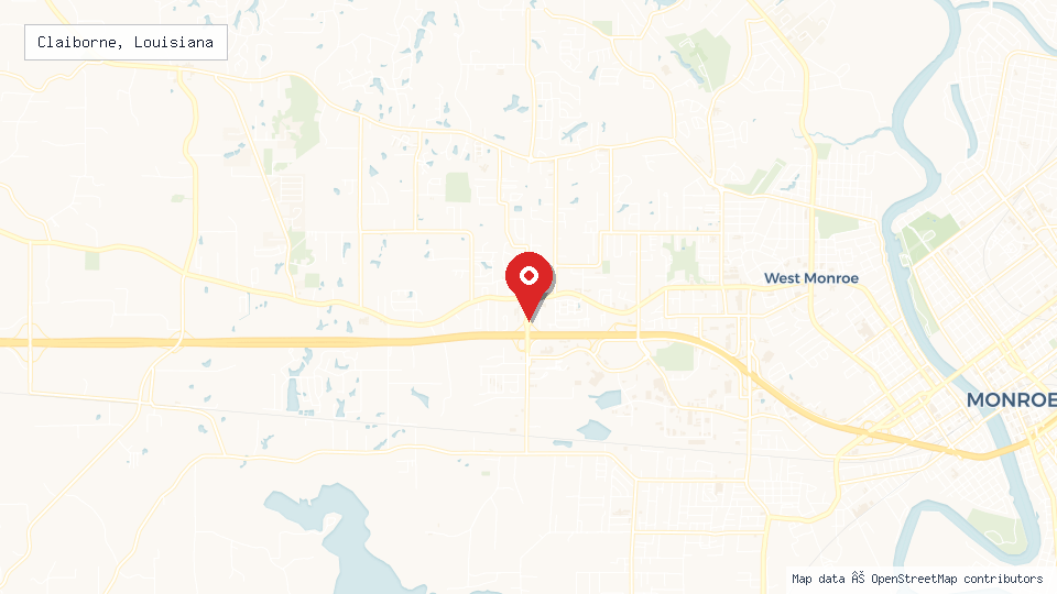 Street map of Claiborne, Louisiana with location pin
