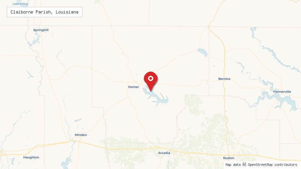 Street map of Claiborne Parish, Louisiana with location pin