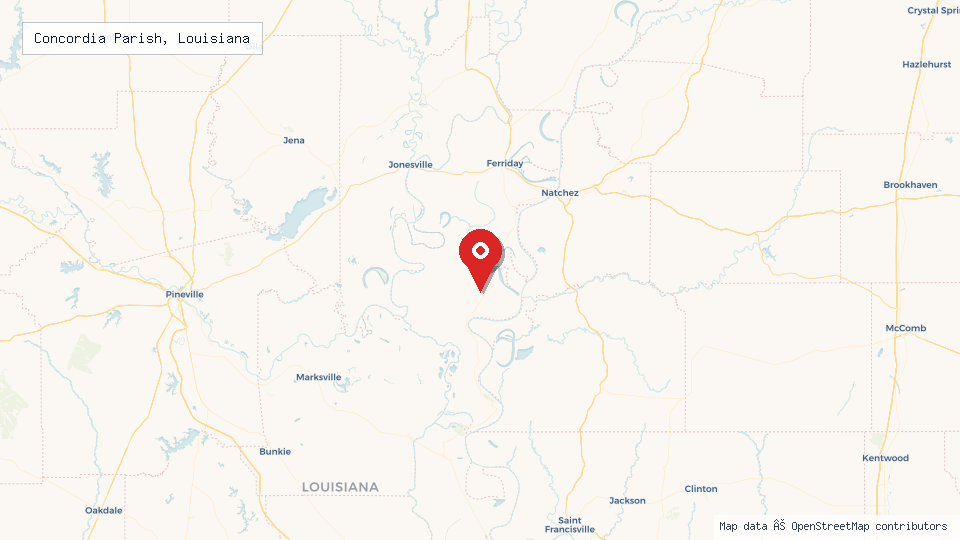 Street map of Concordia Parish, Louisiana with location pin