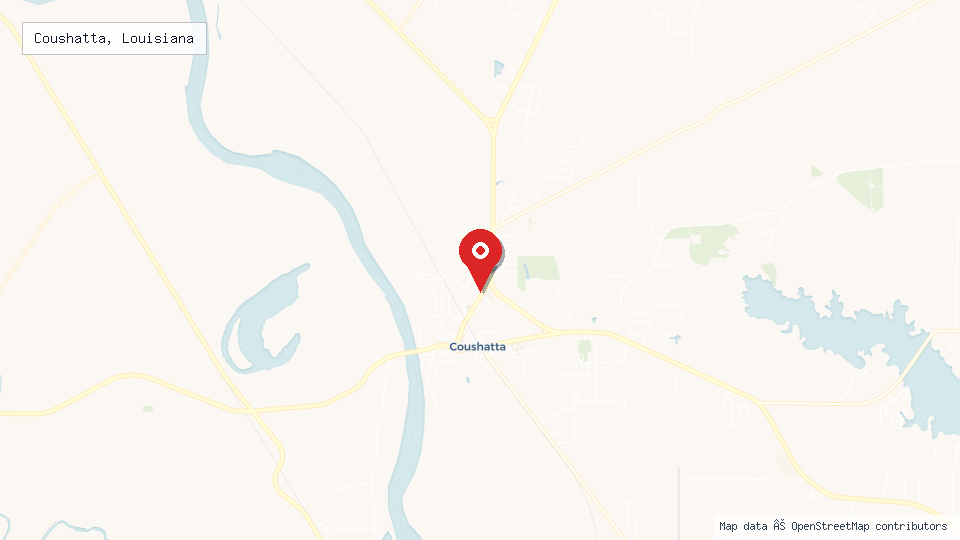 Street map of Coushatta, Louisiana with location pin