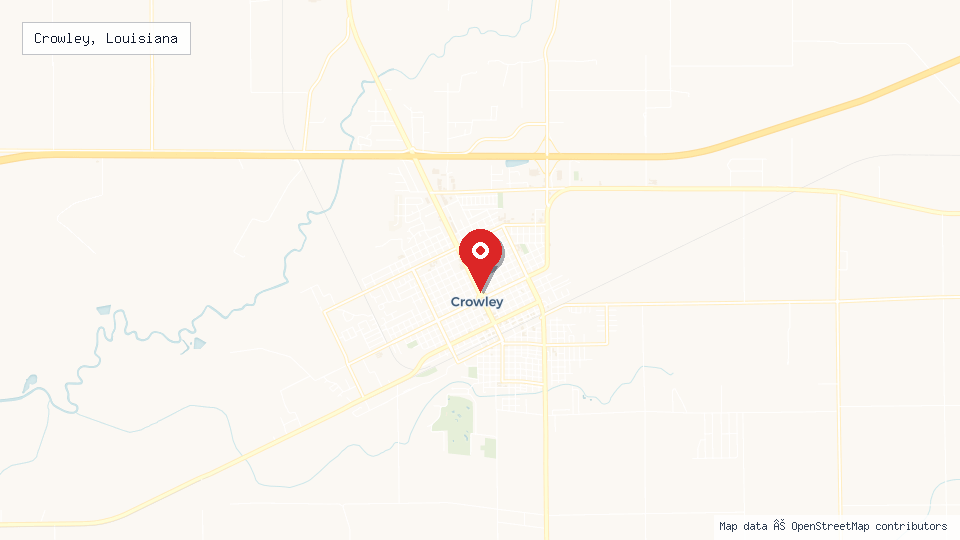 Street map of Crowley, Louisiana with location pin
