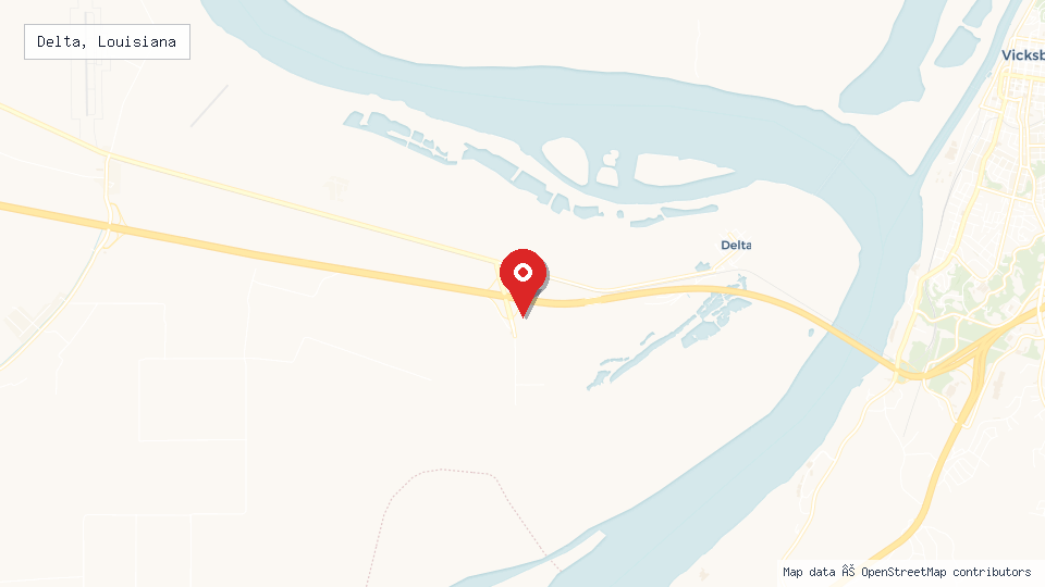 Street map of Delta, Louisiana with location pin
