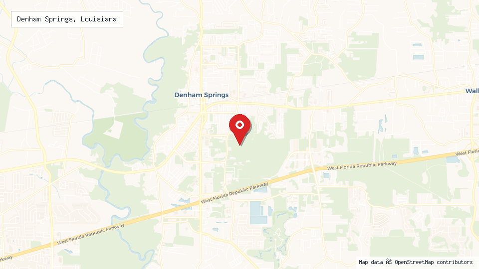 Street map of Denham Springs, Louisiana with location pin
