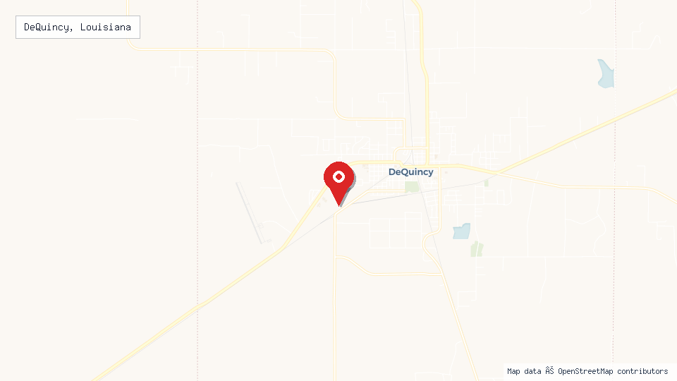 Street map of DeQuincy, Louisiana with location pin
