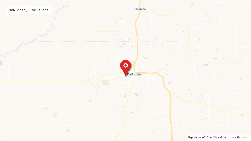 Street map of DeRidder, Louisiana with location pin
