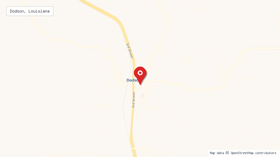 Street map of Dodson, Louisiana with location pin