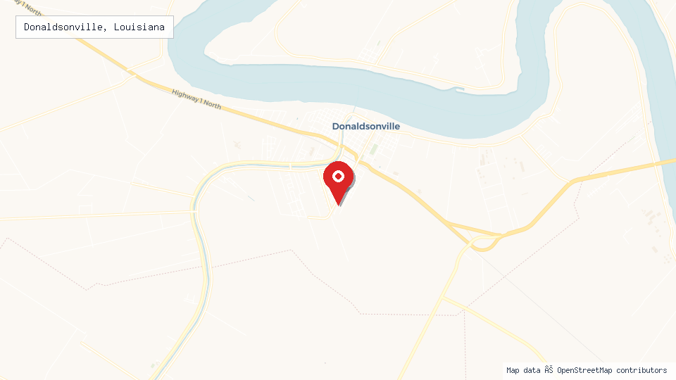 Street map of Donaldsonville, Louisiana with location pin