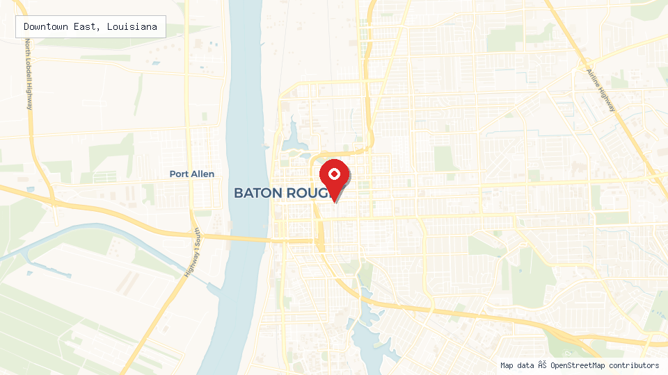 Street map of Downtown East, Louisiana with location pin