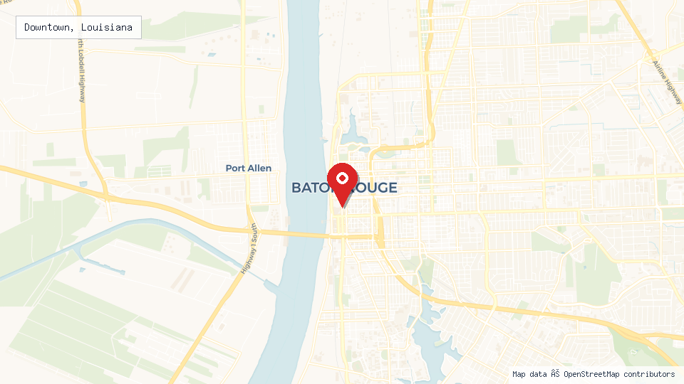 Street map of Downtown, Louisiana with location pin