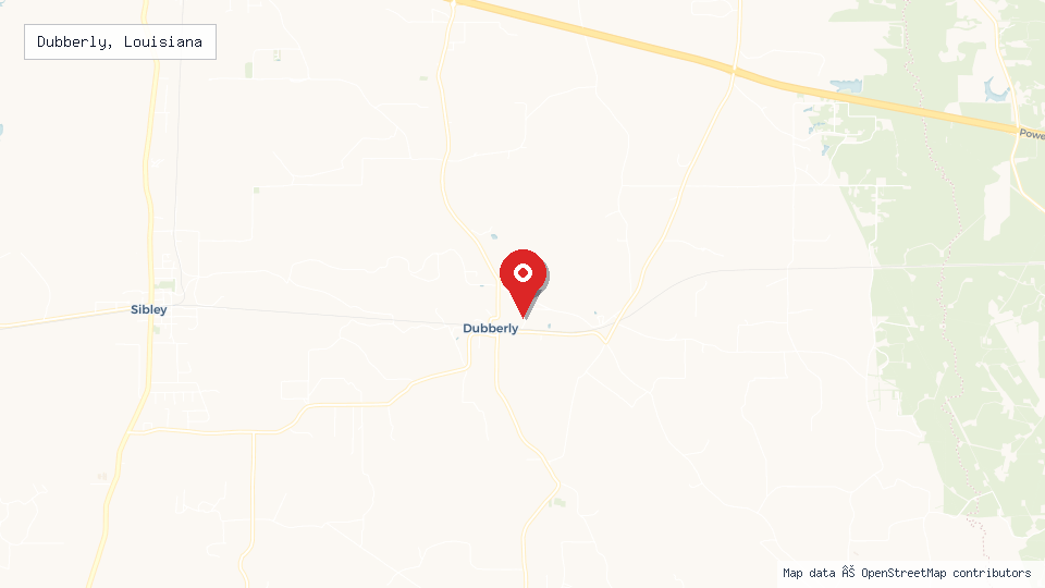 Street map of Dubberly, Louisiana with location pin