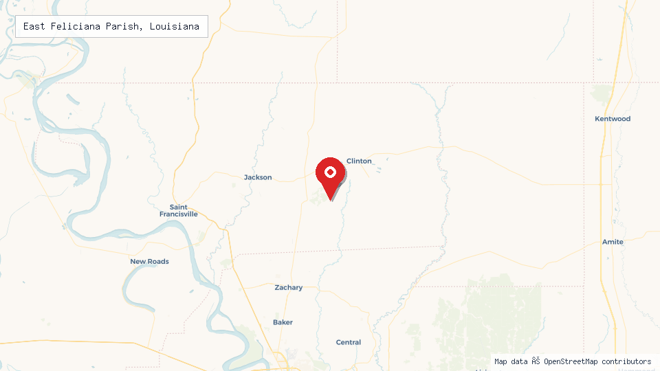 Street map of East Feliciana Parish, Louisiana with location pin