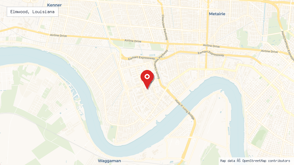 Street map of Elmwood, Louisiana with location pin