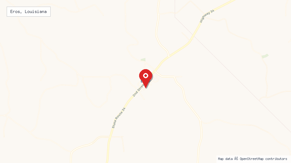 Street map of Eros, Louisiana with location pin