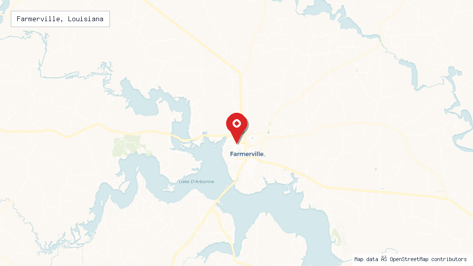 Street map of Farmerville, Louisiana with location pin