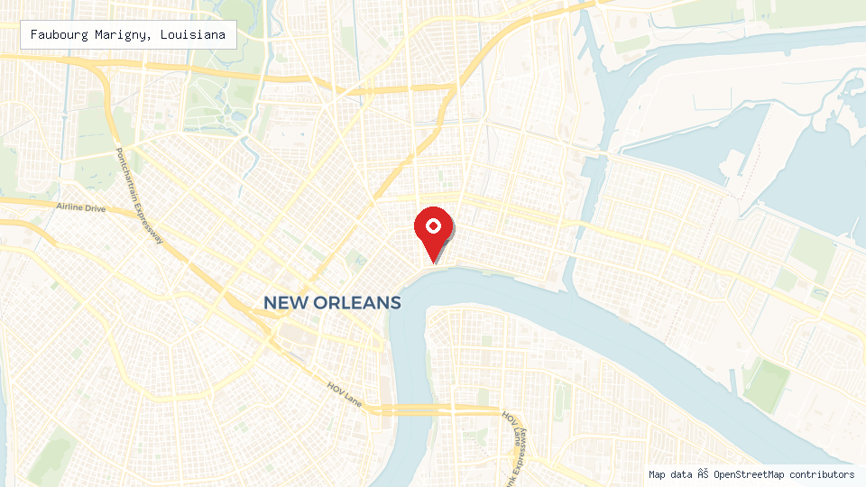 Street map of Faubourg Marigny, Louisiana with location pin