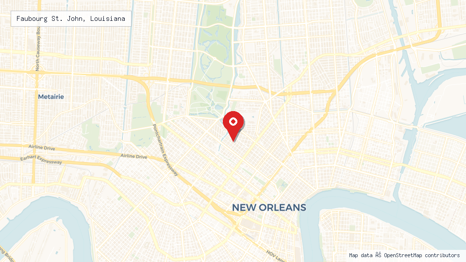 Street map of Faubourg St. John, Louisiana with location pin