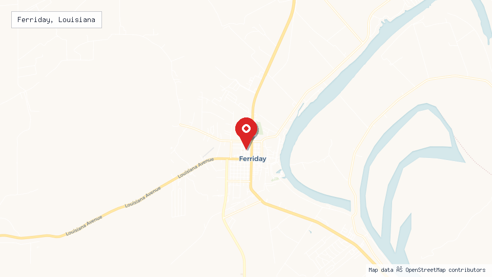 Street map of Ferriday, Louisiana with location pin