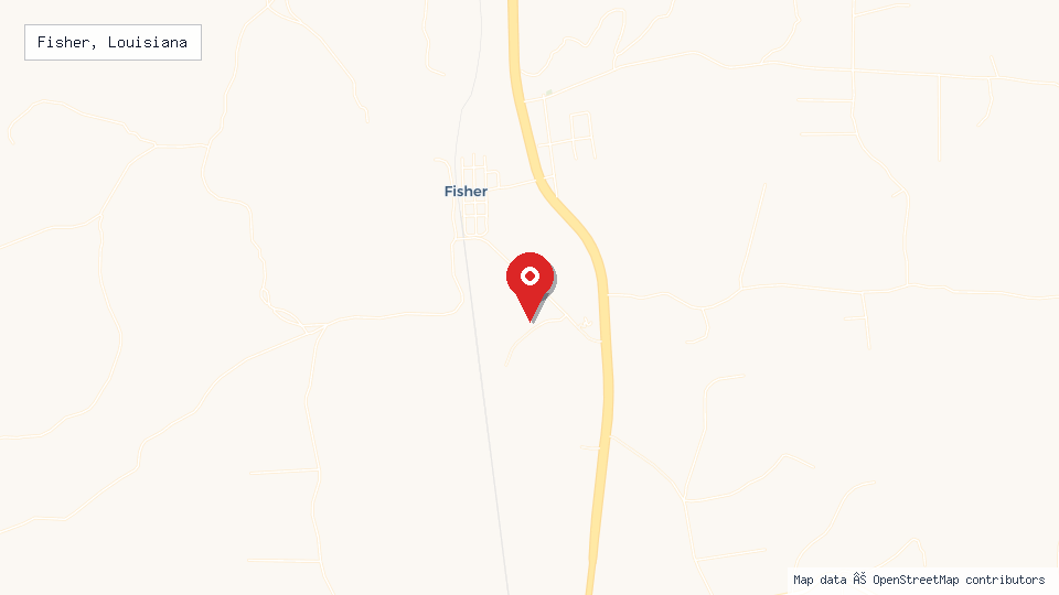 Street map of Fisher, Louisiana with location pin