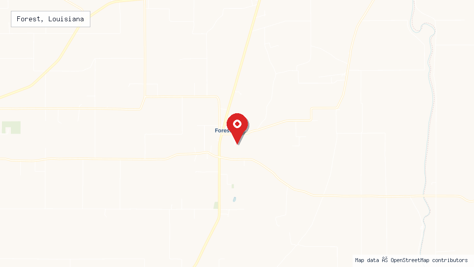 Street map of Forest, Louisiana with location pin