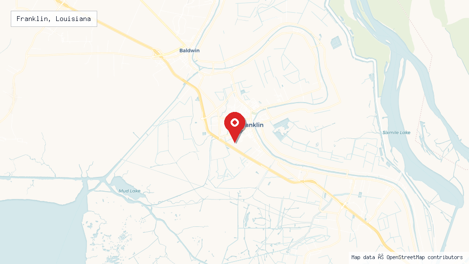 Street map of Franklin, Louisiana with location pin