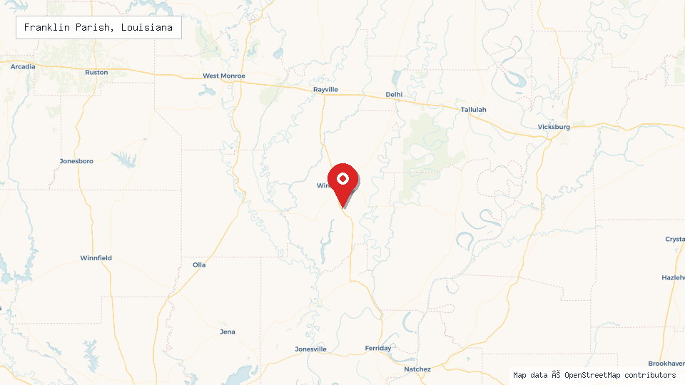 Street map of Franklin Parish, Louisiana with location pin