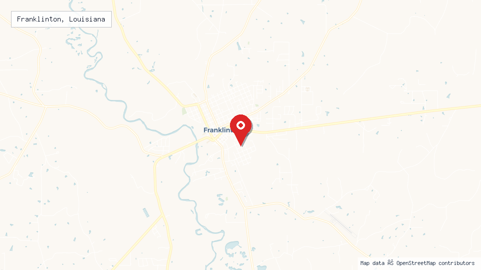 Street map of Franklinton, Louisiana with location pin