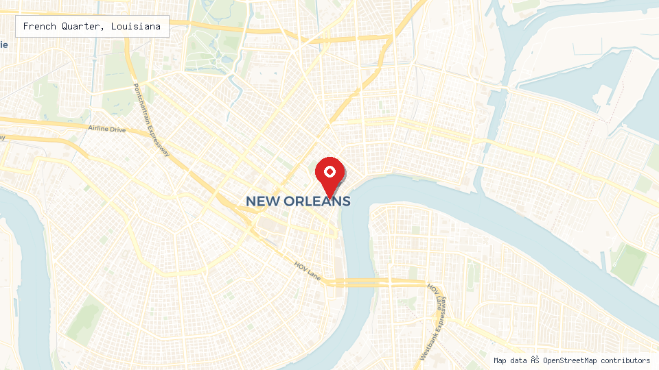 Street map of French Quarter, Louisiana with location pin