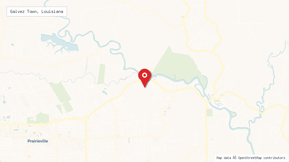 Street map of Galvez Town, Louisiana with location pin
