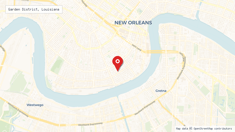Street map of Garden District, Louisiana with location pin