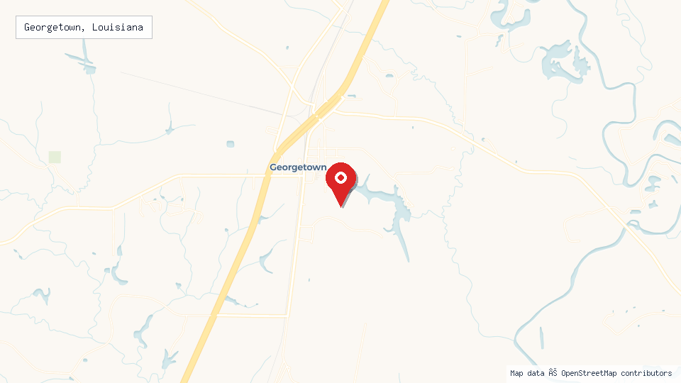 Street map of Georgetown, Louisiana with location pin