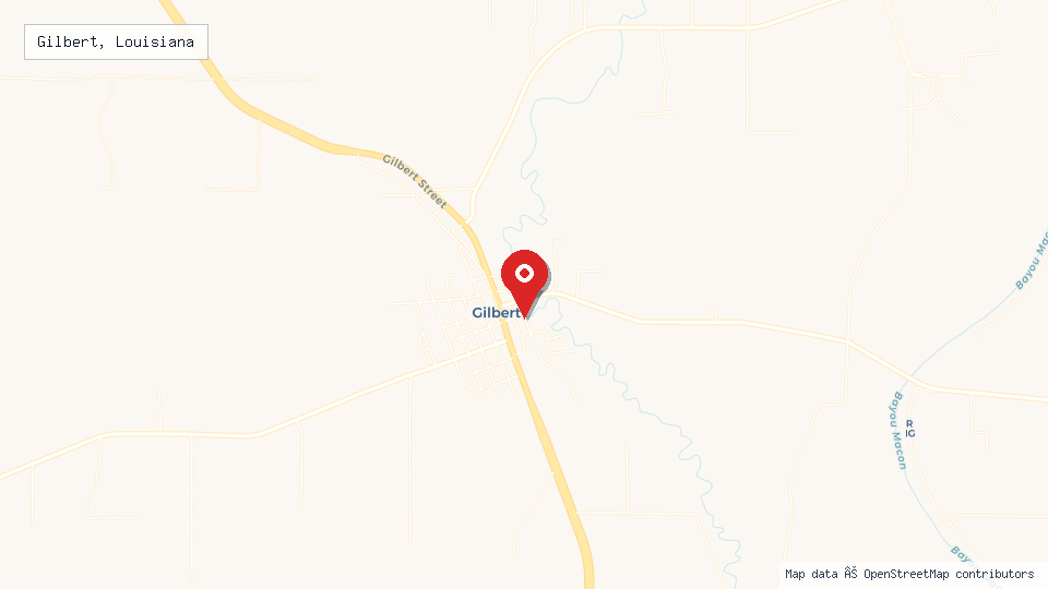 Street map of Gilbert, Louisiana with location pin