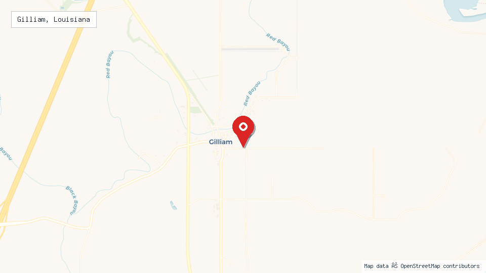 Street map of Gilliam, Louisiana with location pin