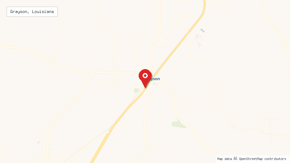 Street map of Grayson, Louisiana with location pin