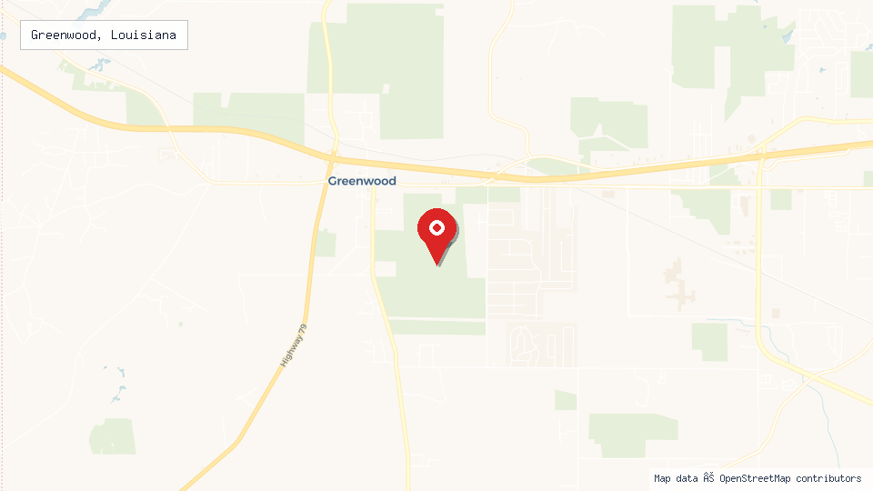 Street map of Greenwood, Louisiana with location pin