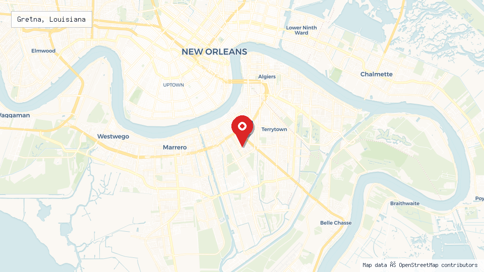 Street map of Gretna, Louisiana with location pin
