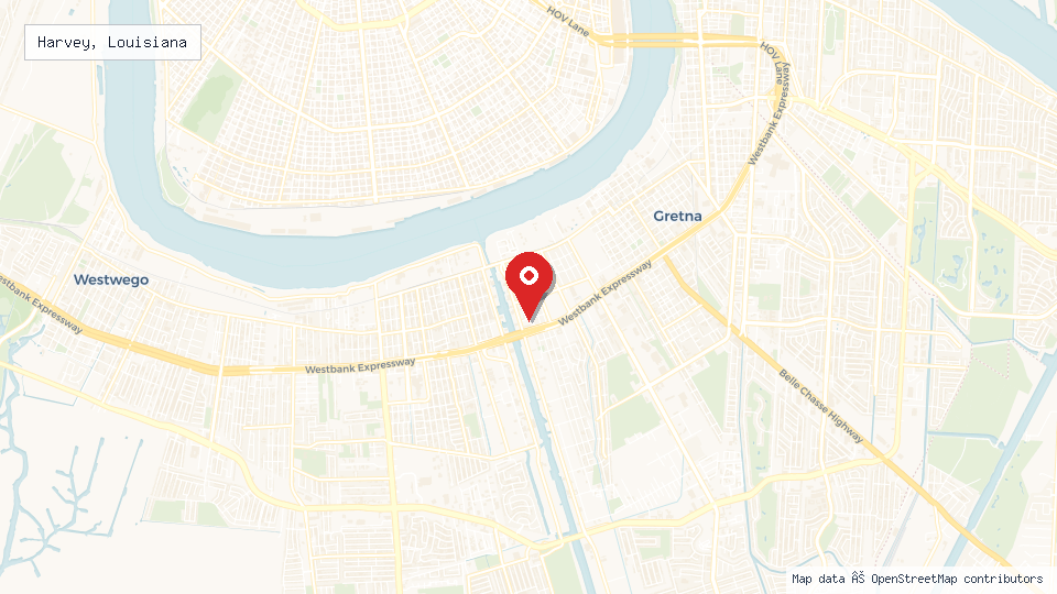 Street map of Harvey, Louisiana with location pin