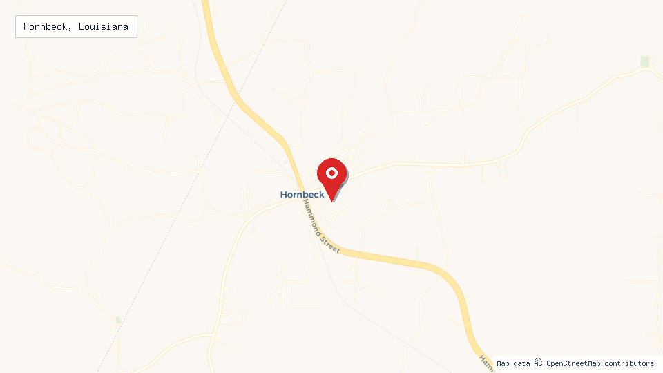 Street map of Hornbeck, Louisiana with location pin