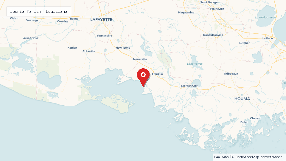 Street map of Iberia Parish, Louisiana with location pin