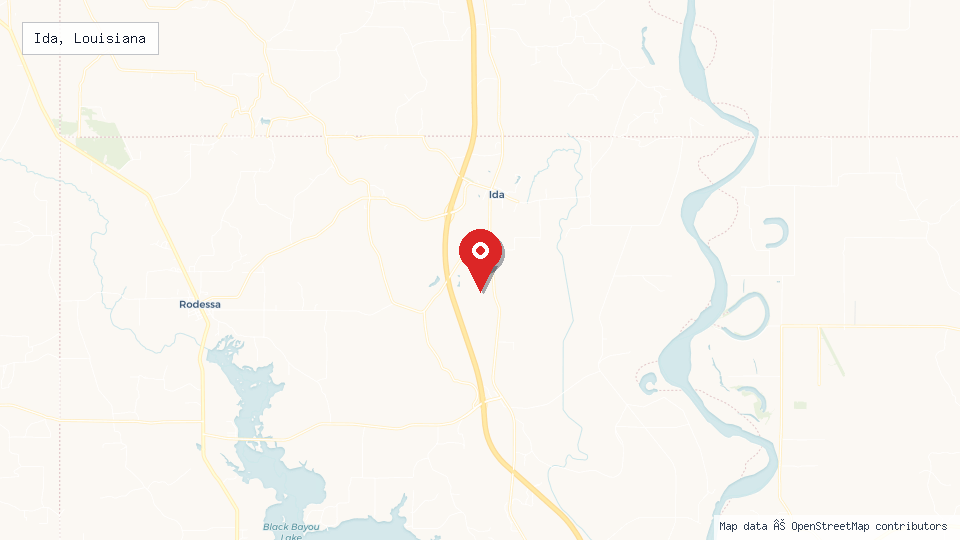 Street map of Ida, Louisiana with location pin