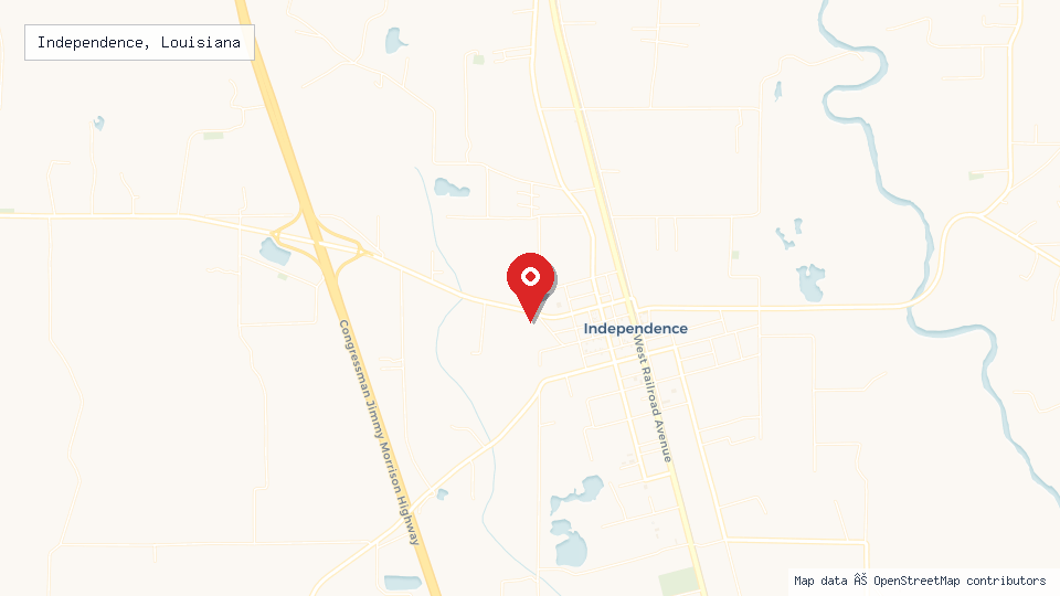 Street map of Independence, Louisiana with location pin