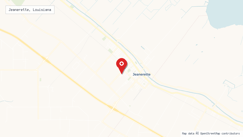 Street map of Jeanerette, Louisiana with location pin